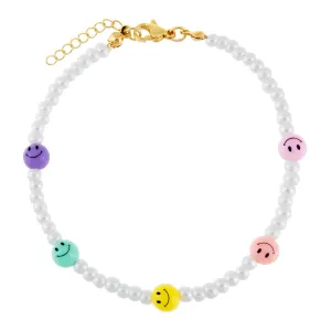 Multi Pastel Smiley Face Pearl Anklet