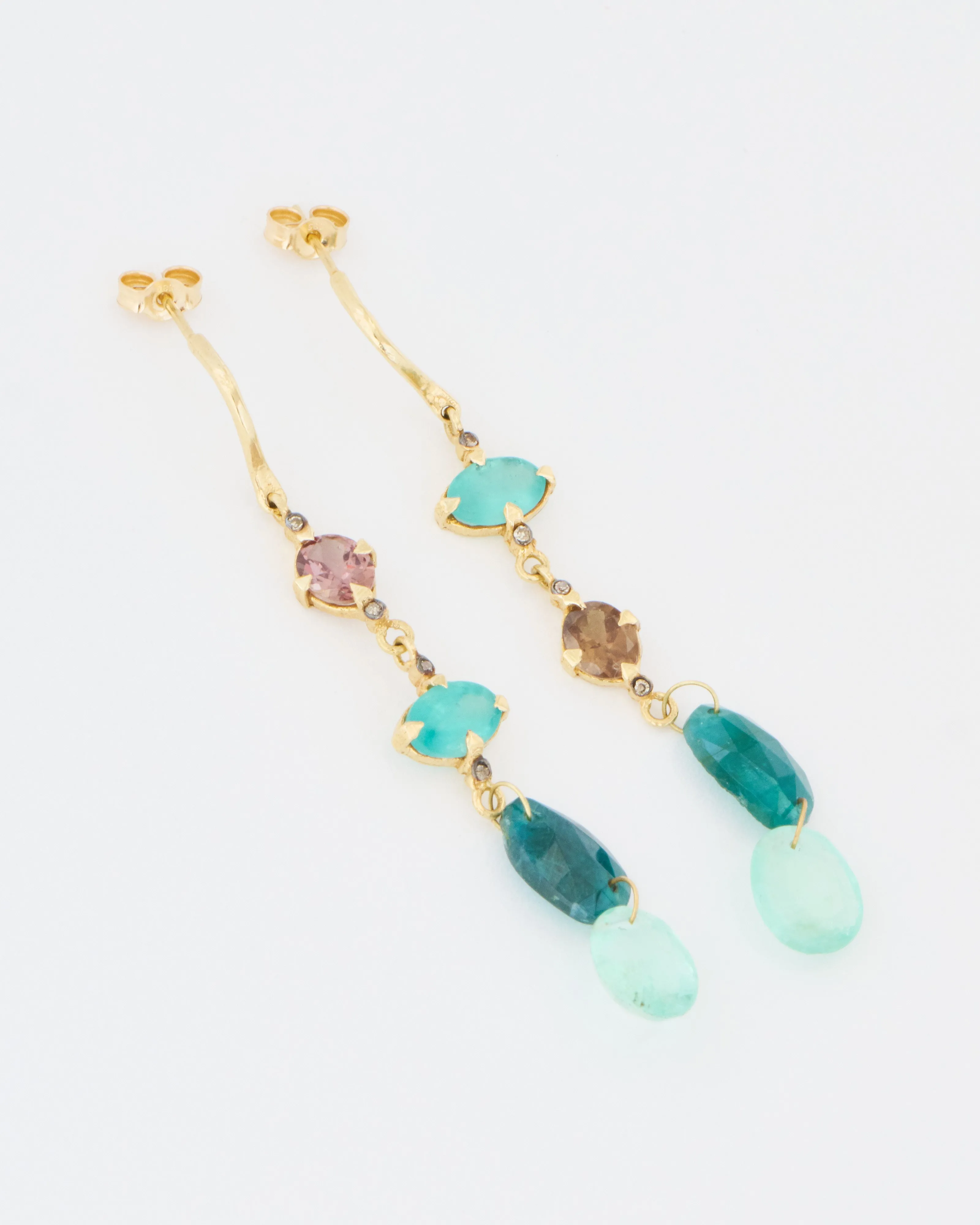 multi-stone mismatched drop earrings