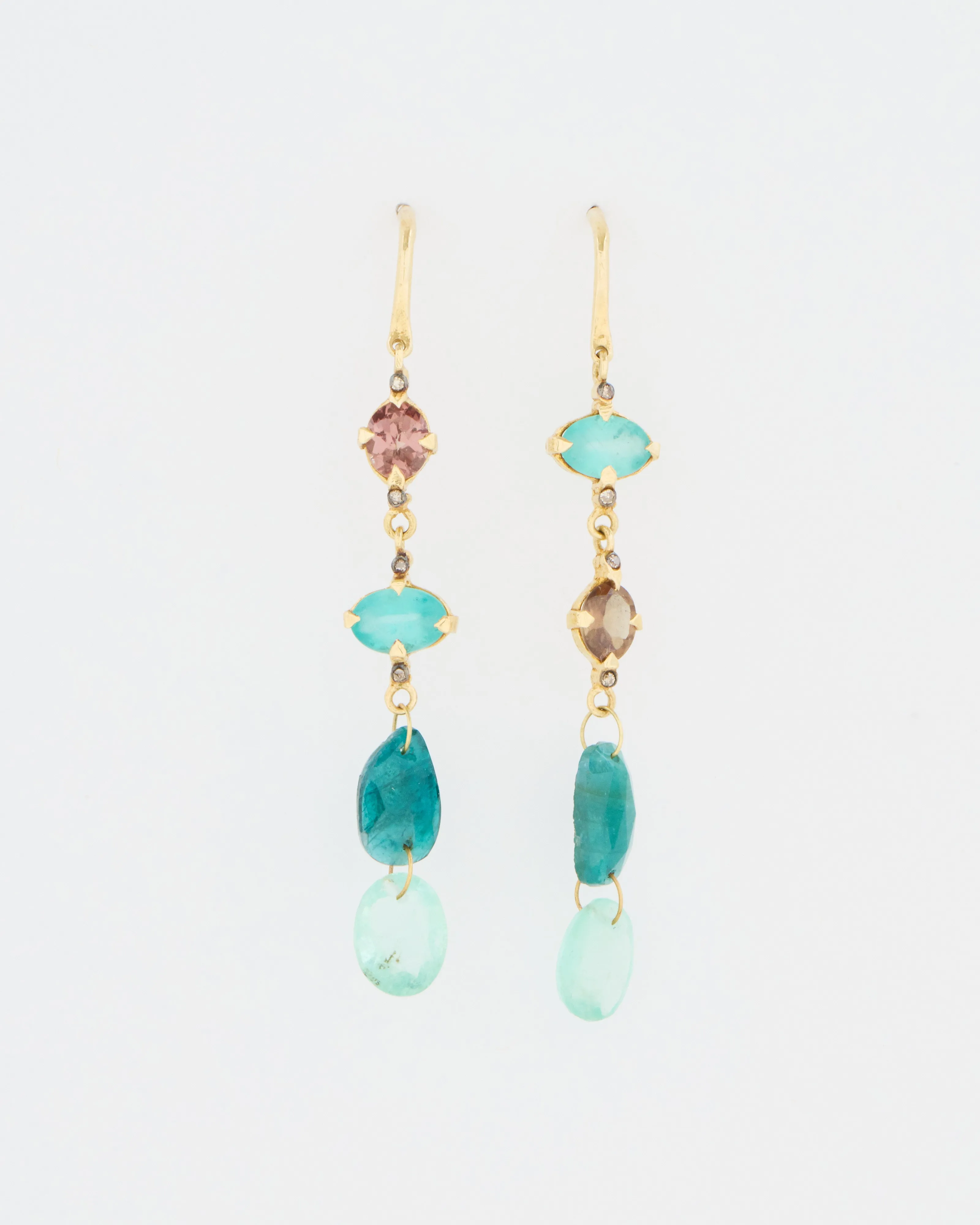 multi-stone mismatched drop earrings