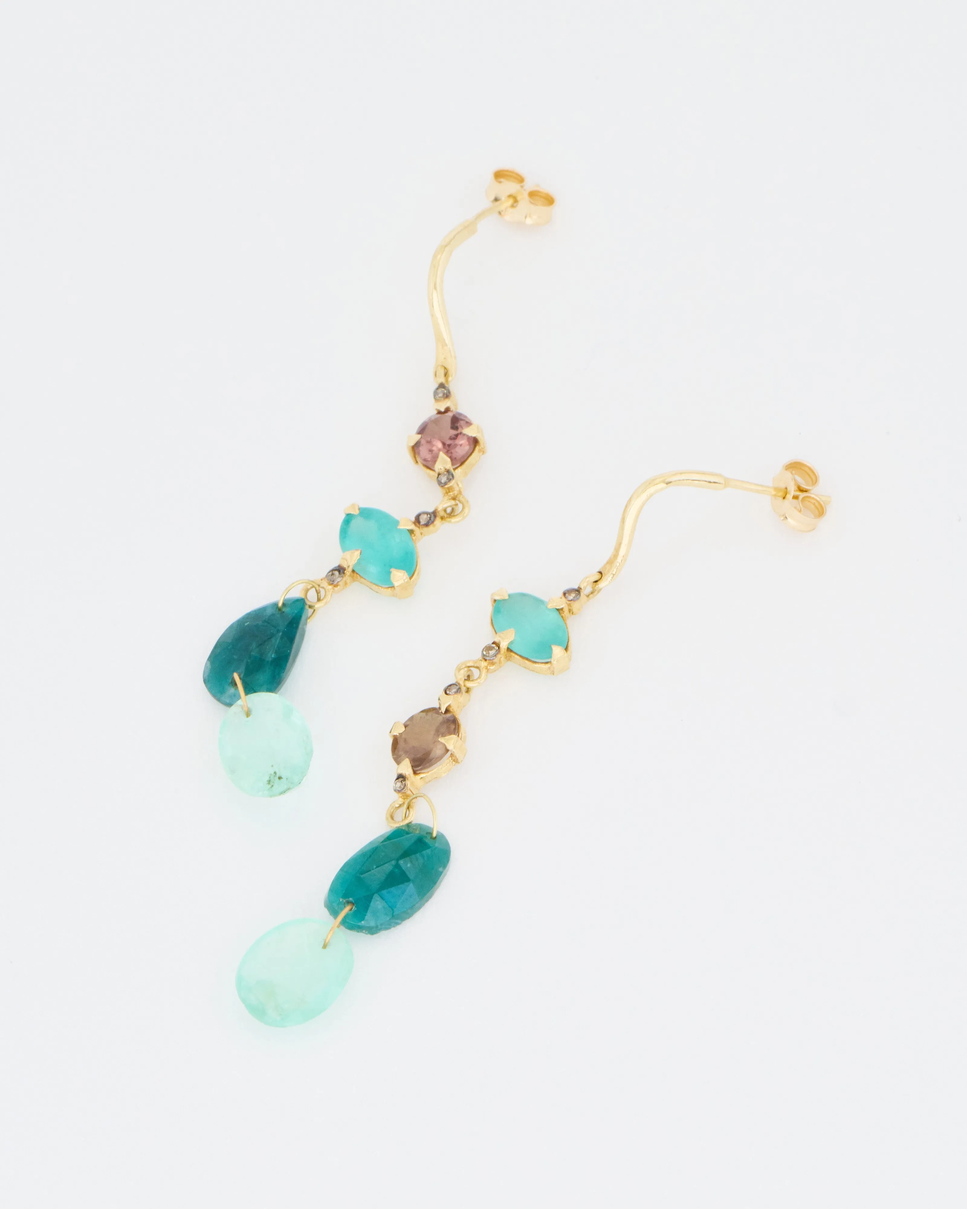 multi-stone mismatched drop earrings