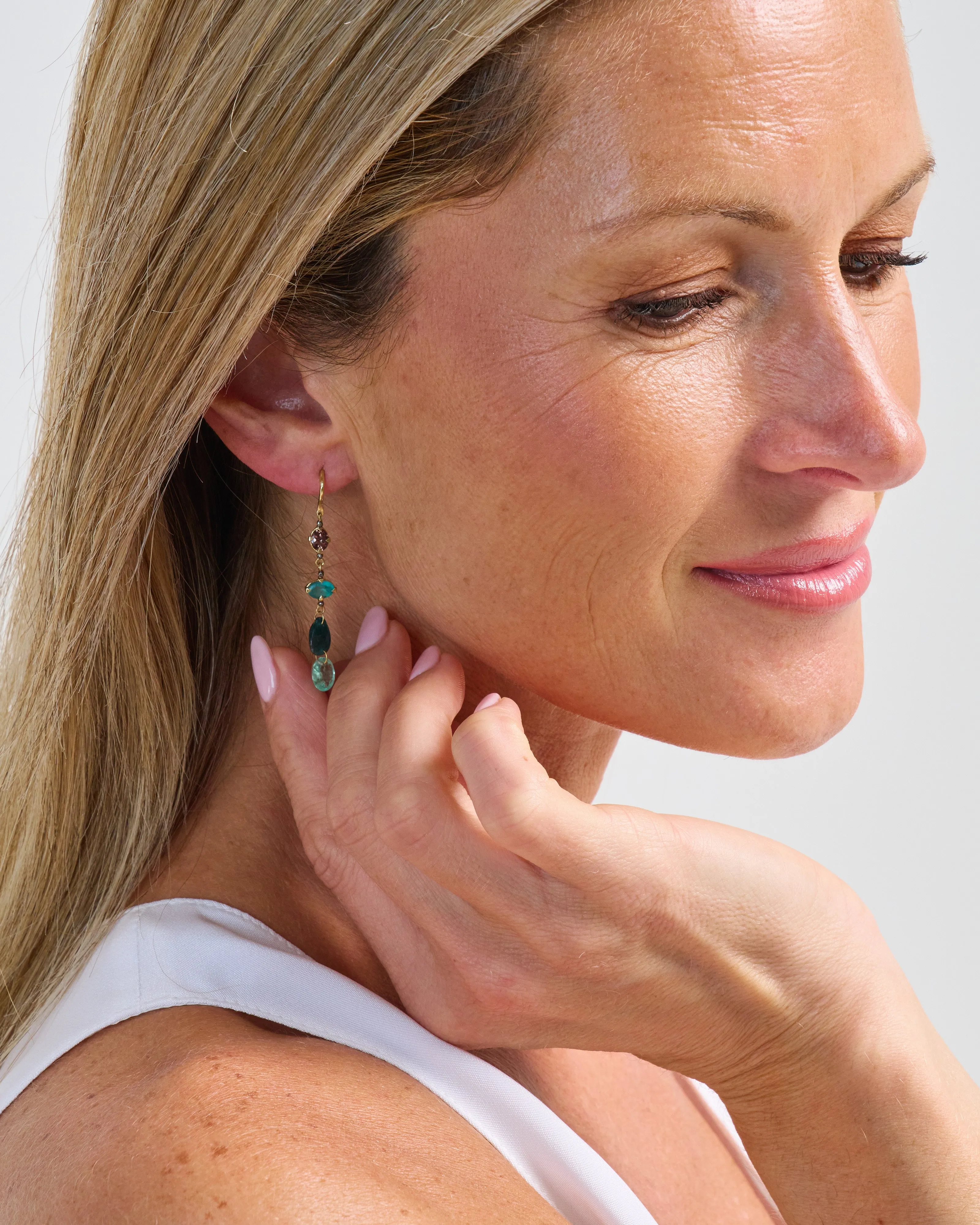 multi-stone mismatched drop earrings
