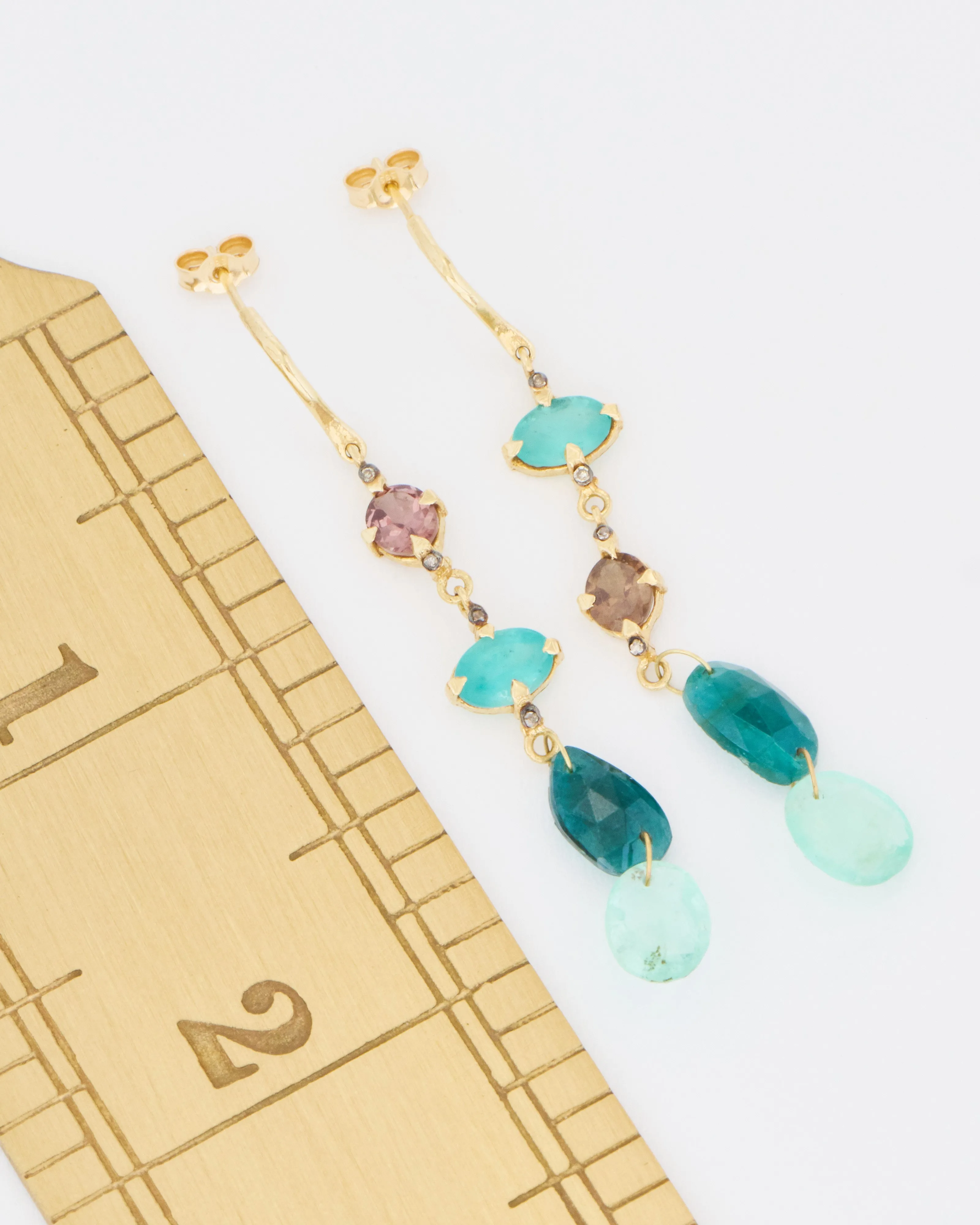 multi-stone mismatched drop earrings
