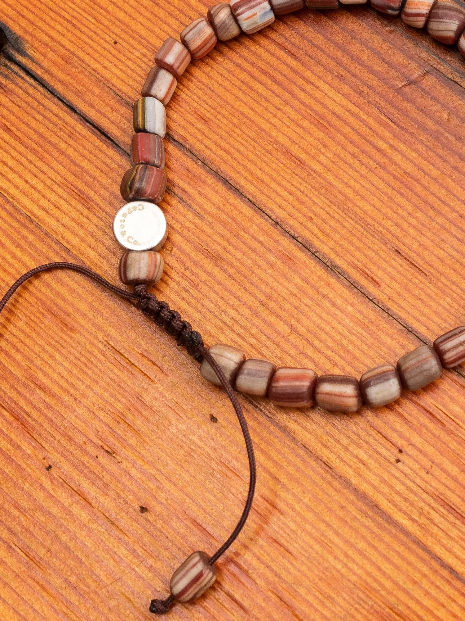 Multicolor Recycled Glass Beads Bracelet in Red Combo