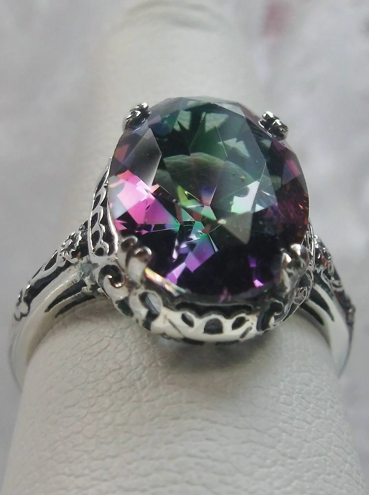 Mystic Topaz Ring, Simulated or Natural Topaz, Revival Edwardian Jewelry #D70