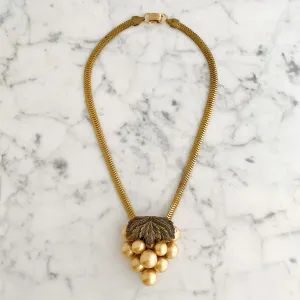 NADRA antique bronze and pearl cluster dress clip necklace