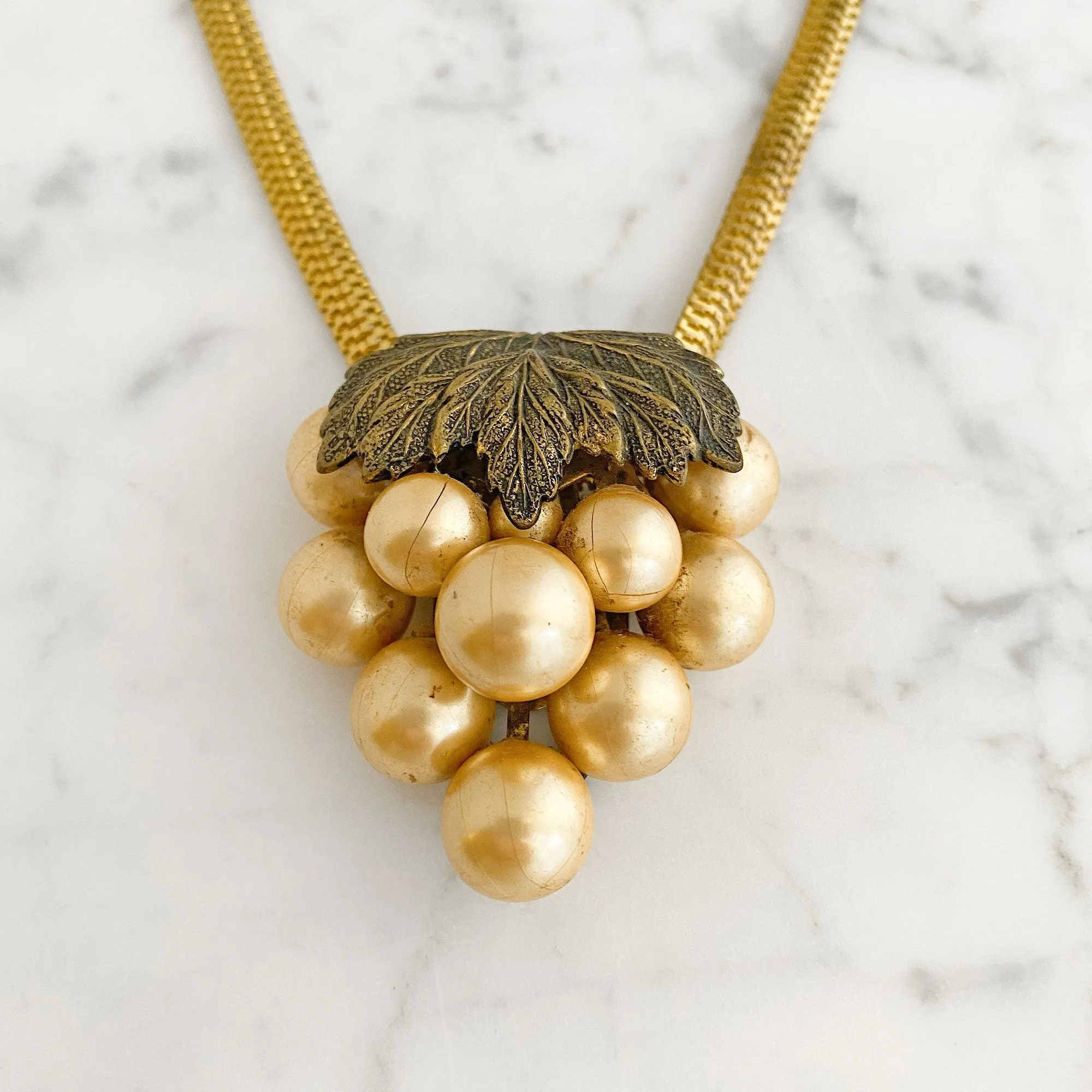 NADRA antique bronze and pearl cluster dress clip necklace