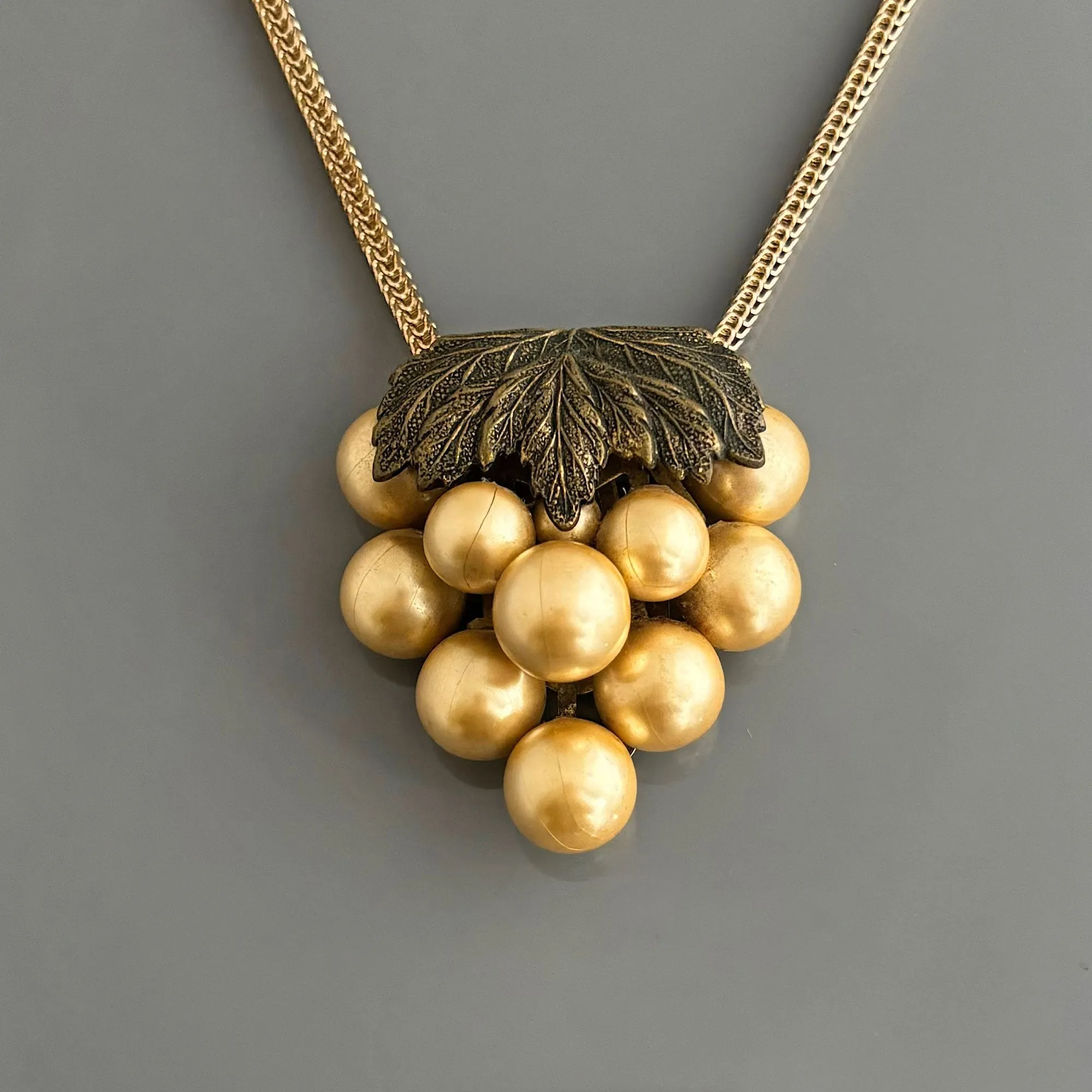 NADRA antique bronze and pearl cluster dress clip necklace