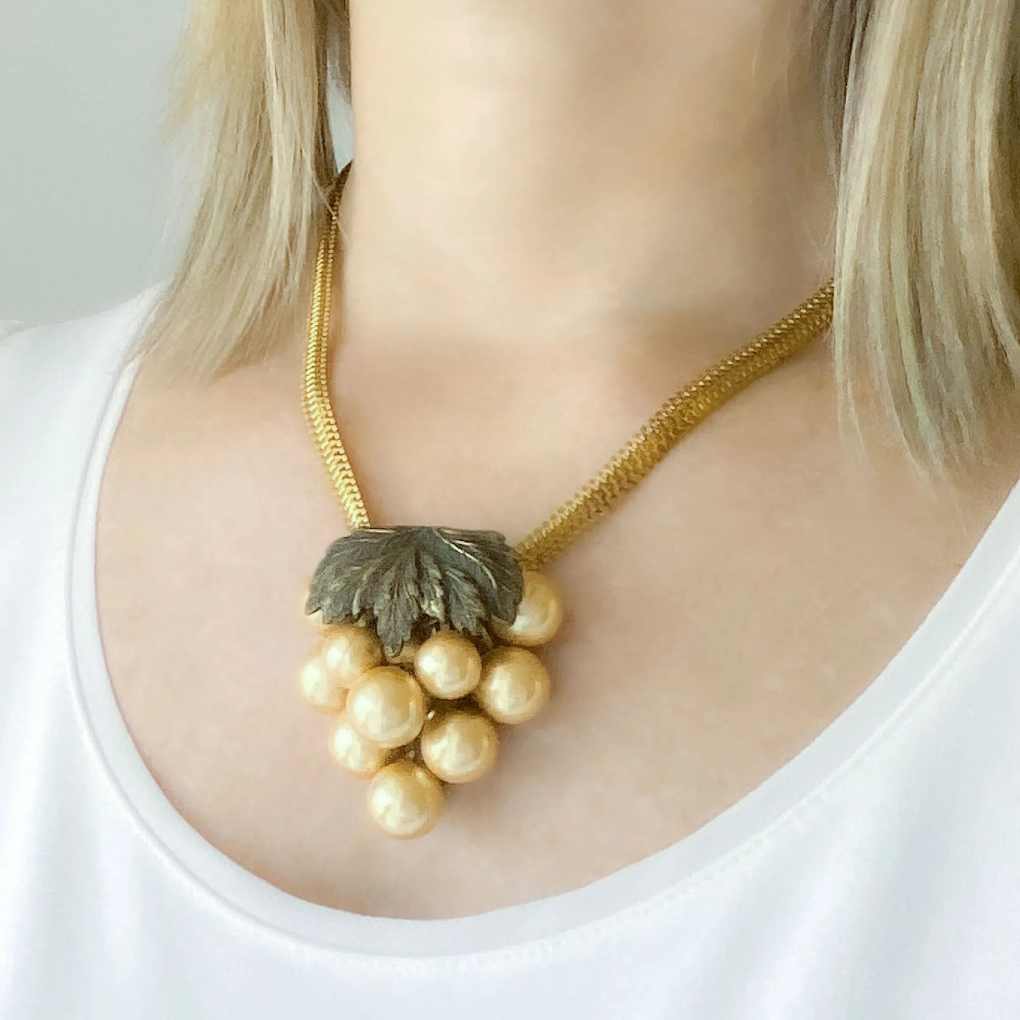 NADRA antique bronze and pearl cluster dress clip necklace