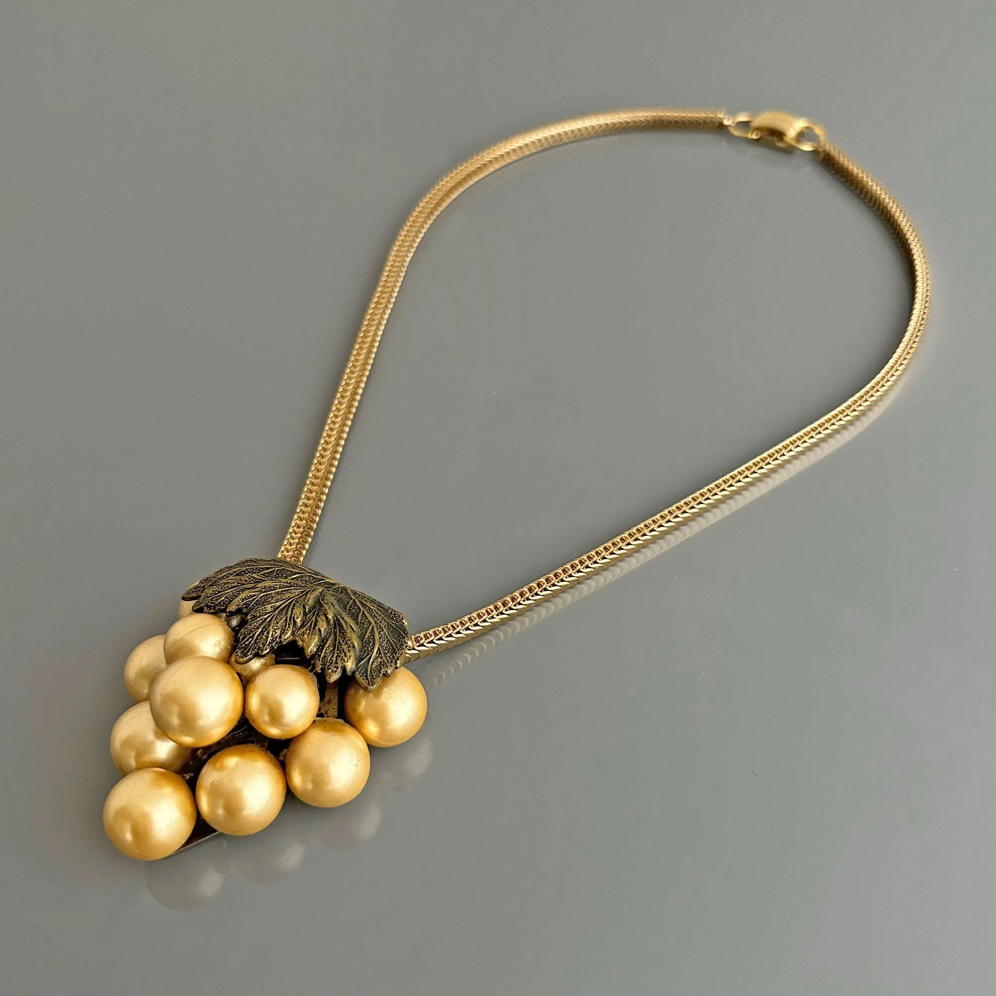 NADRA antique bronze and pearl cluster dress clip necklace