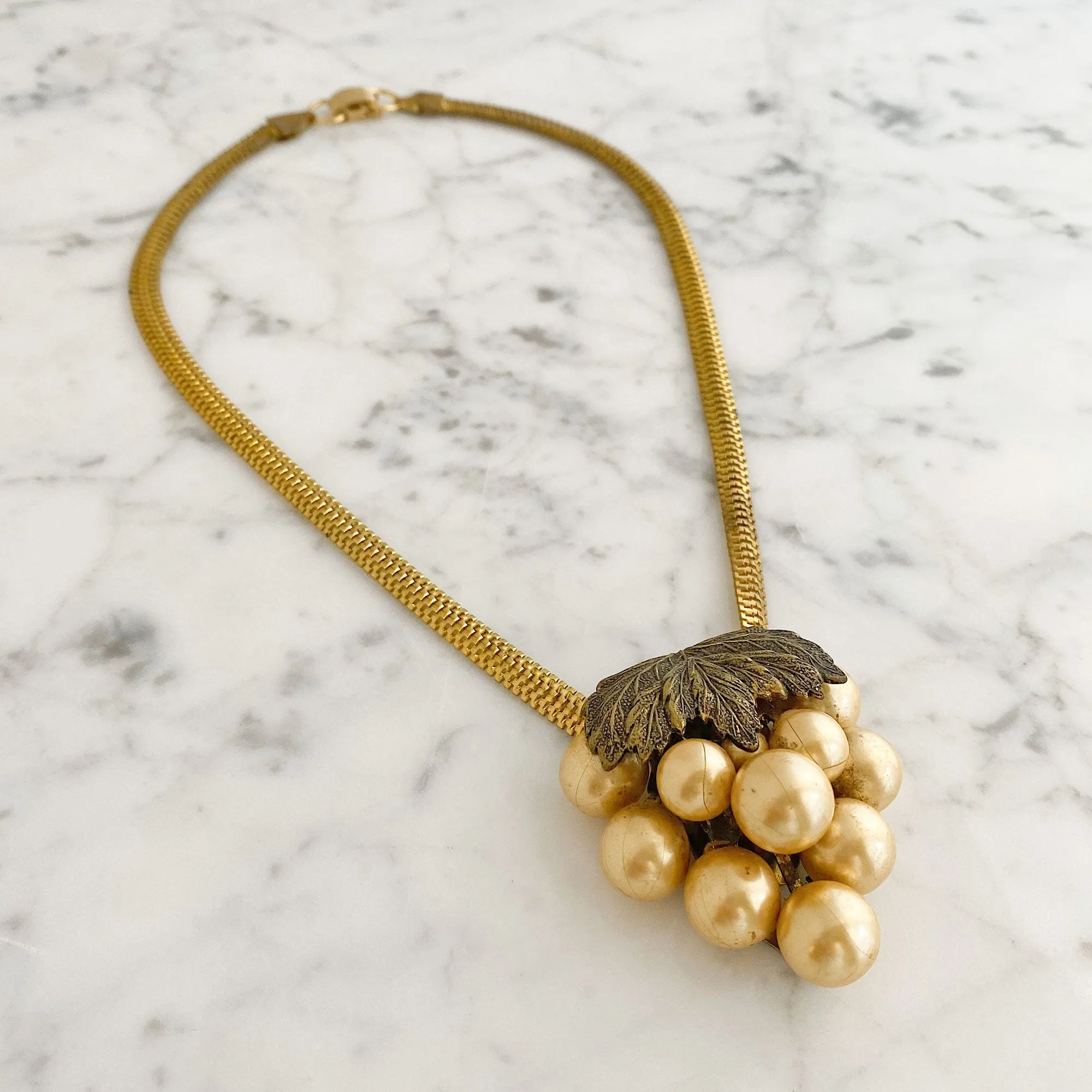 NADRA antique bronze and pearl cluster dress clip necklace
