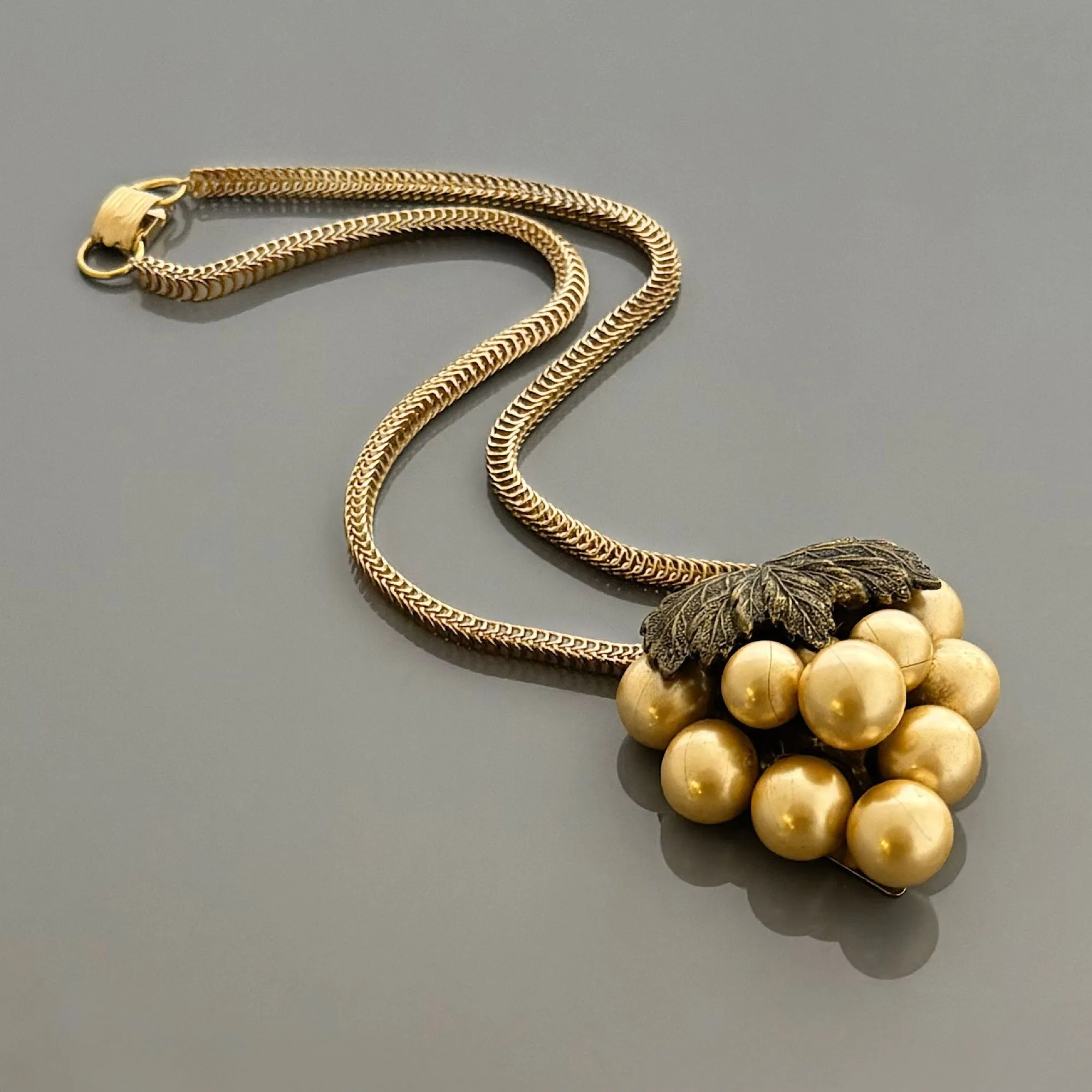 NADRA antique bronze and pearl cluster dress clip necklace