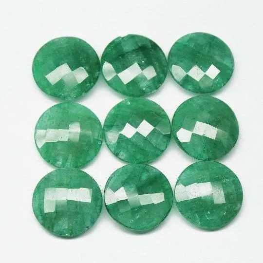 Natural Dyed Green Emerald Faceted Coin Beads 18mm 2pc