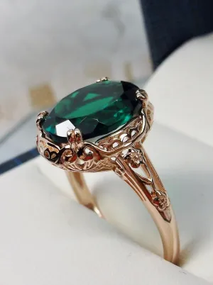 Natural Emerald Ring, Rose Gold, Edwardian Jewelry #D70z