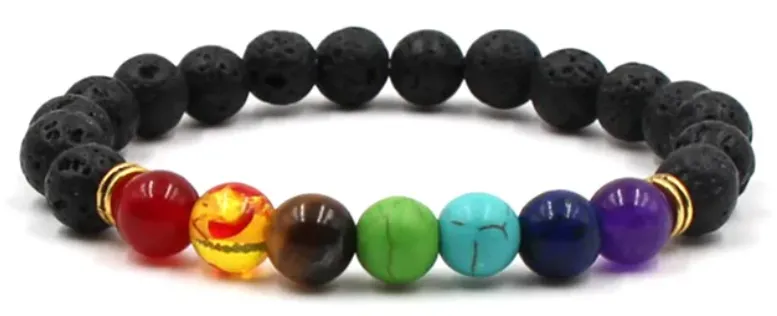 Natural Lava Stone Beads Stretch Chakra Bracelet