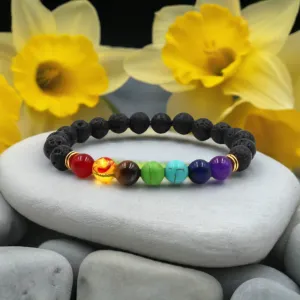 Natural Lava Stone Beads Stretch Chakra Bracelet