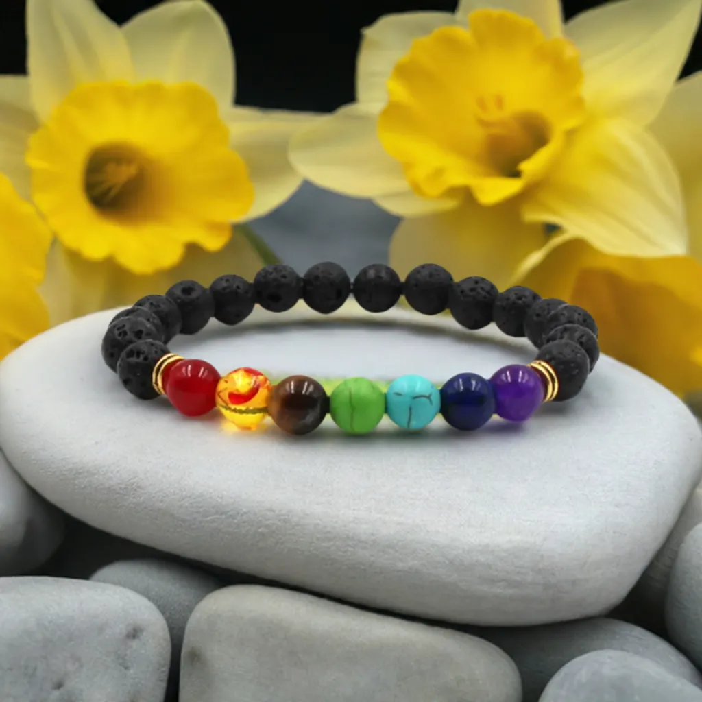 Natural Lava Stone Beads Stretch Chakra Bracelet