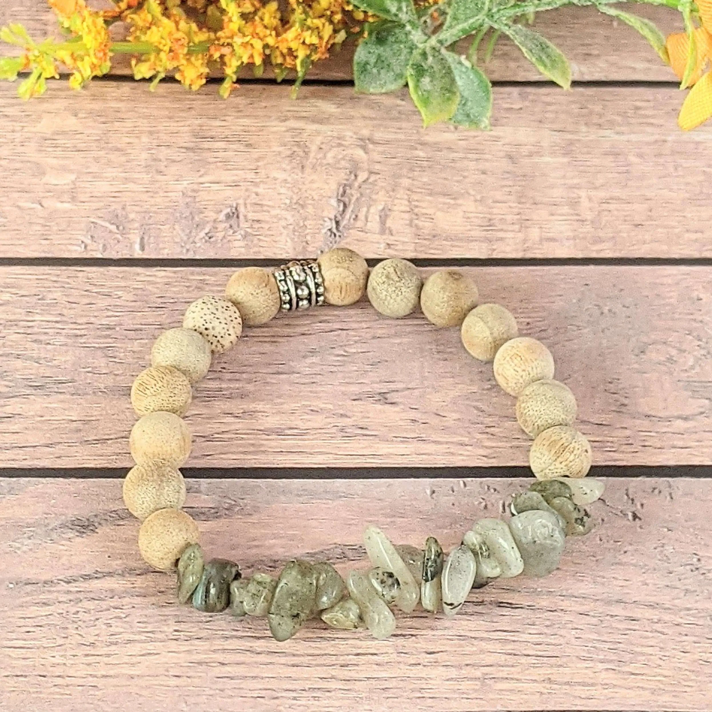 Natural Light Labradorite Gemstone Chip Diffuser Bracelet- Transformation Bracelet