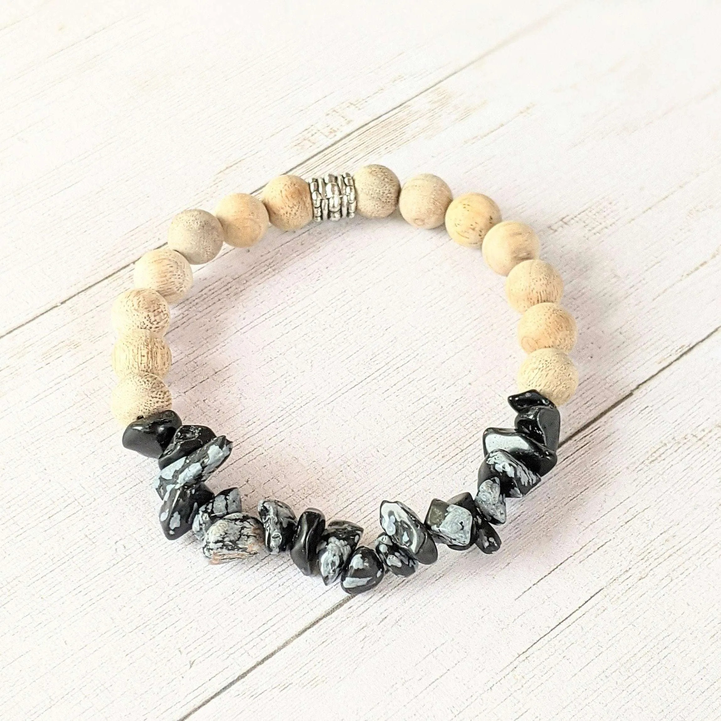 Natural Snowflake Obsidian Gemstone Chip Diffuser Bracelet-Optimism Bracelet