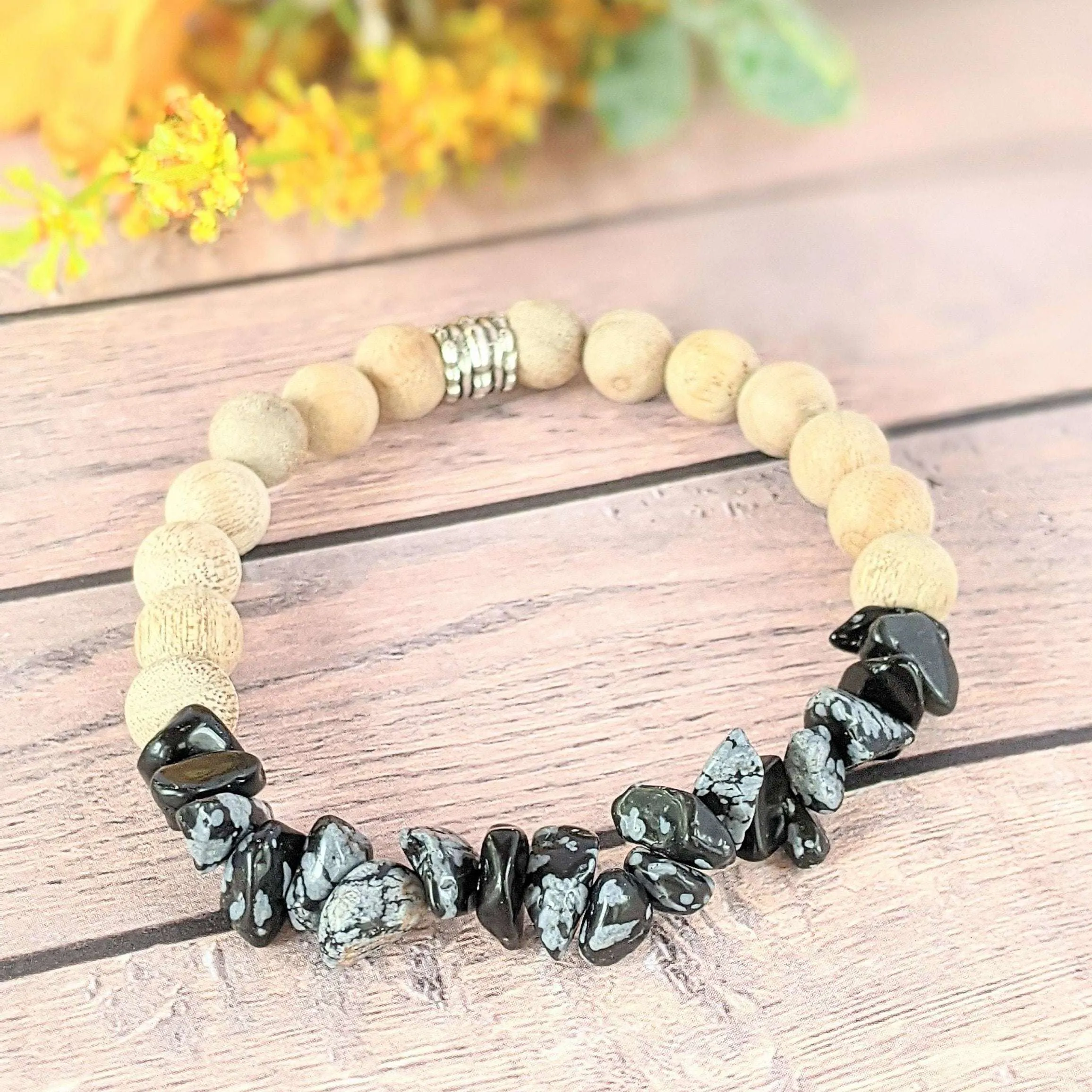 Natural Snowflake Obsidian Gemstone Chip Diffuser Bracelet-Optimism Bracelet