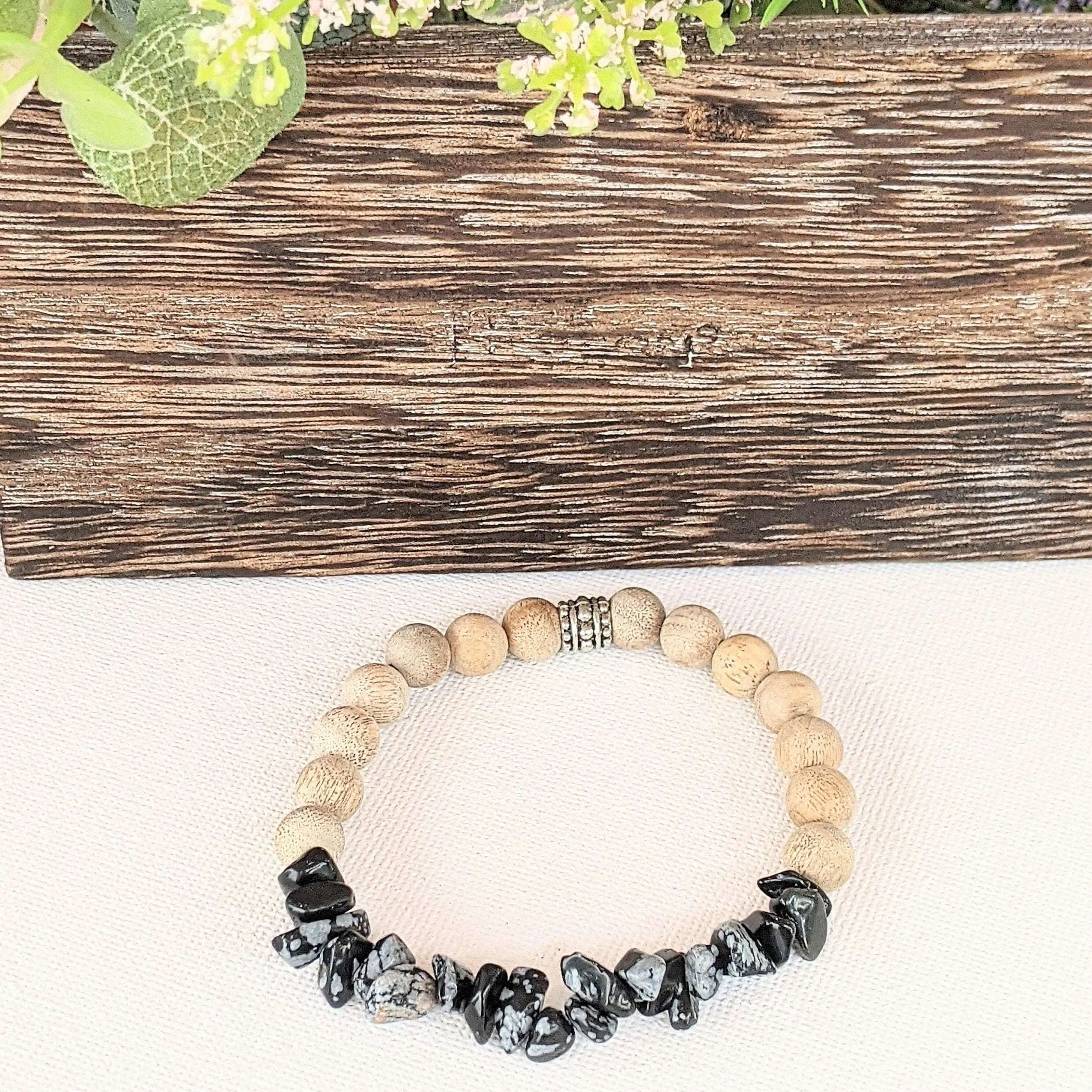 Natural Snowflake Obsidian Gemstone Chip Diffuser Bracelet-Optimism Bracelet