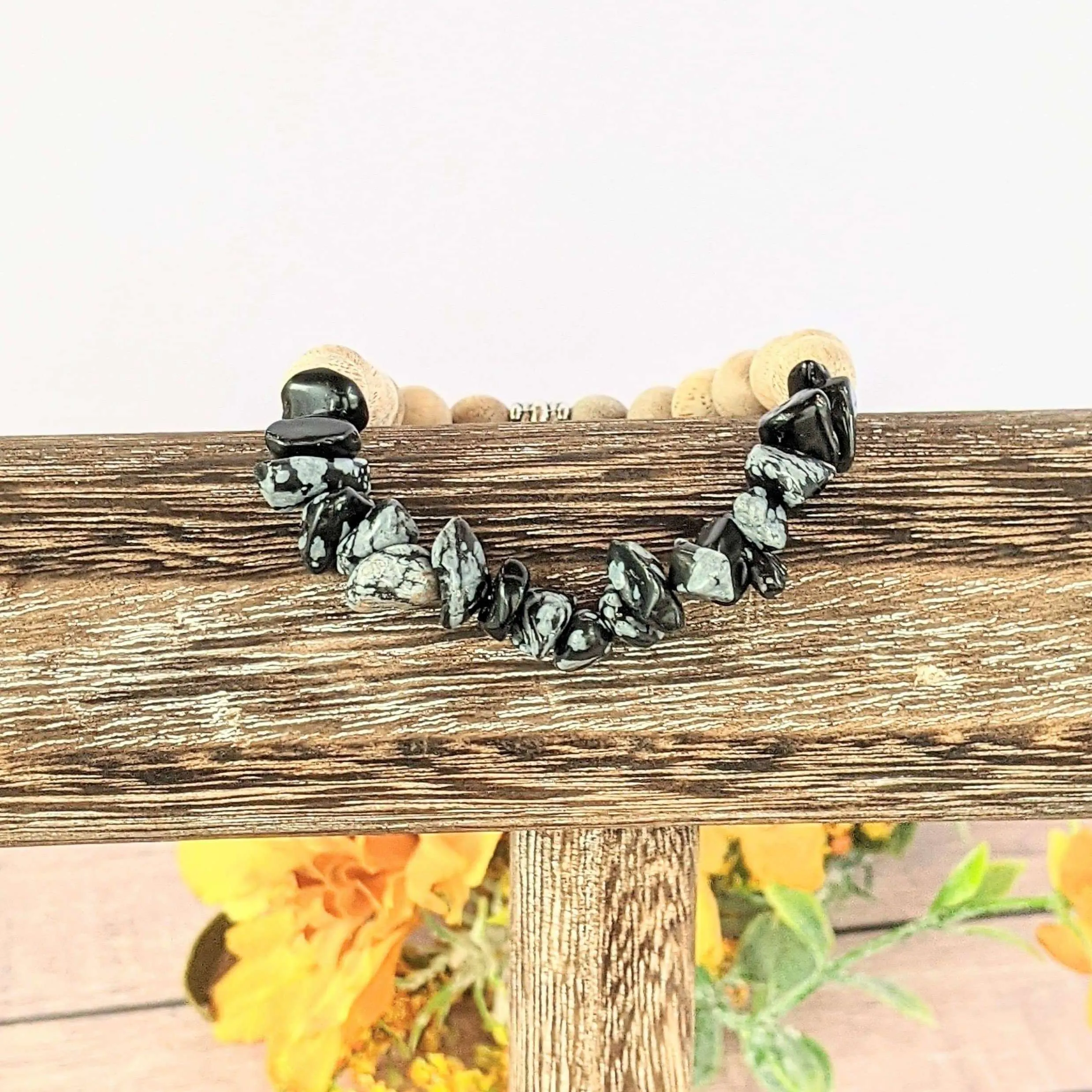 Natural Snowflake Obsidian Gemstone Chip Diffuser Bracelet-Optimism Bracelet