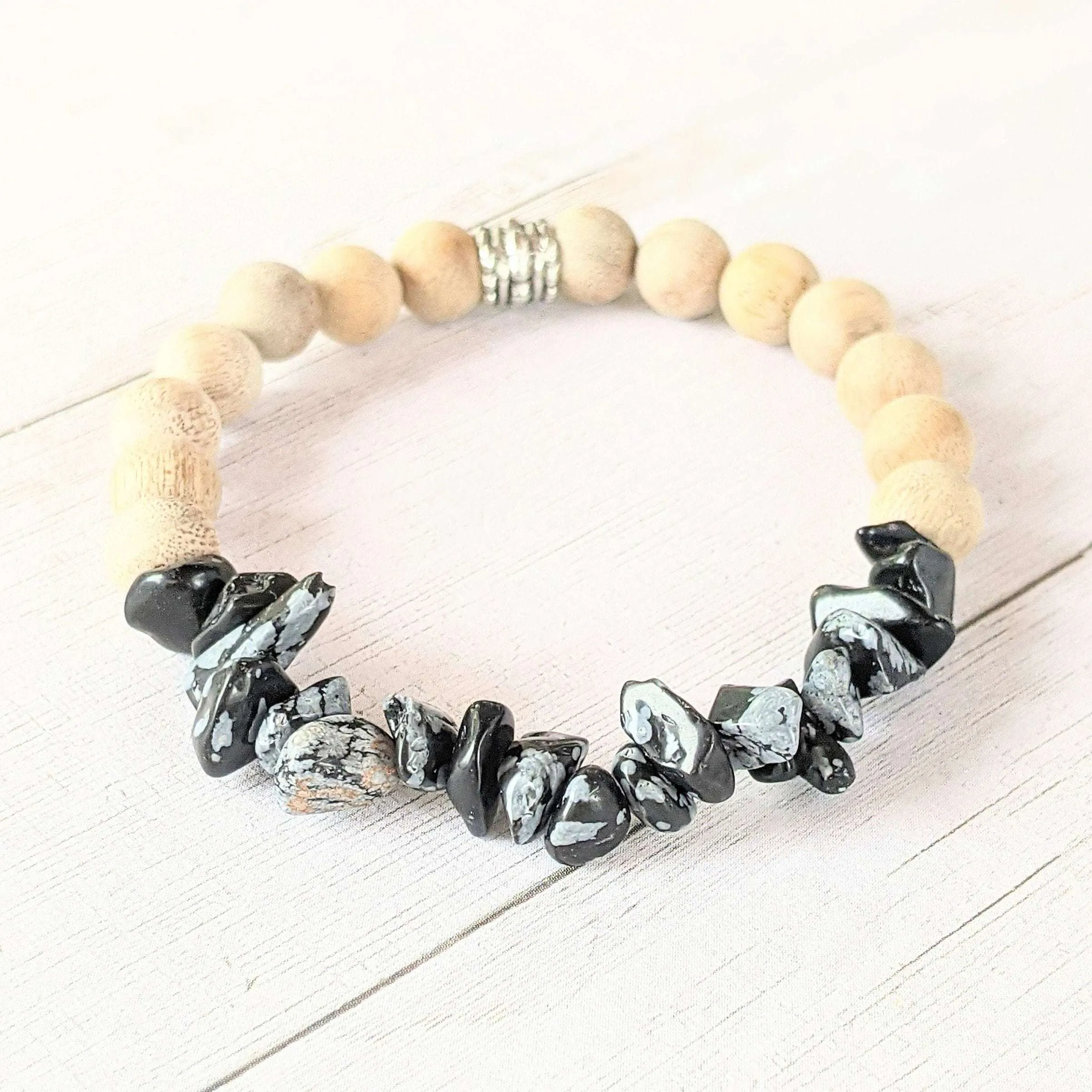 Natural Snowflake Obsidian Gemstone Chip Diffuser Bracelet-Optimism Bracelet