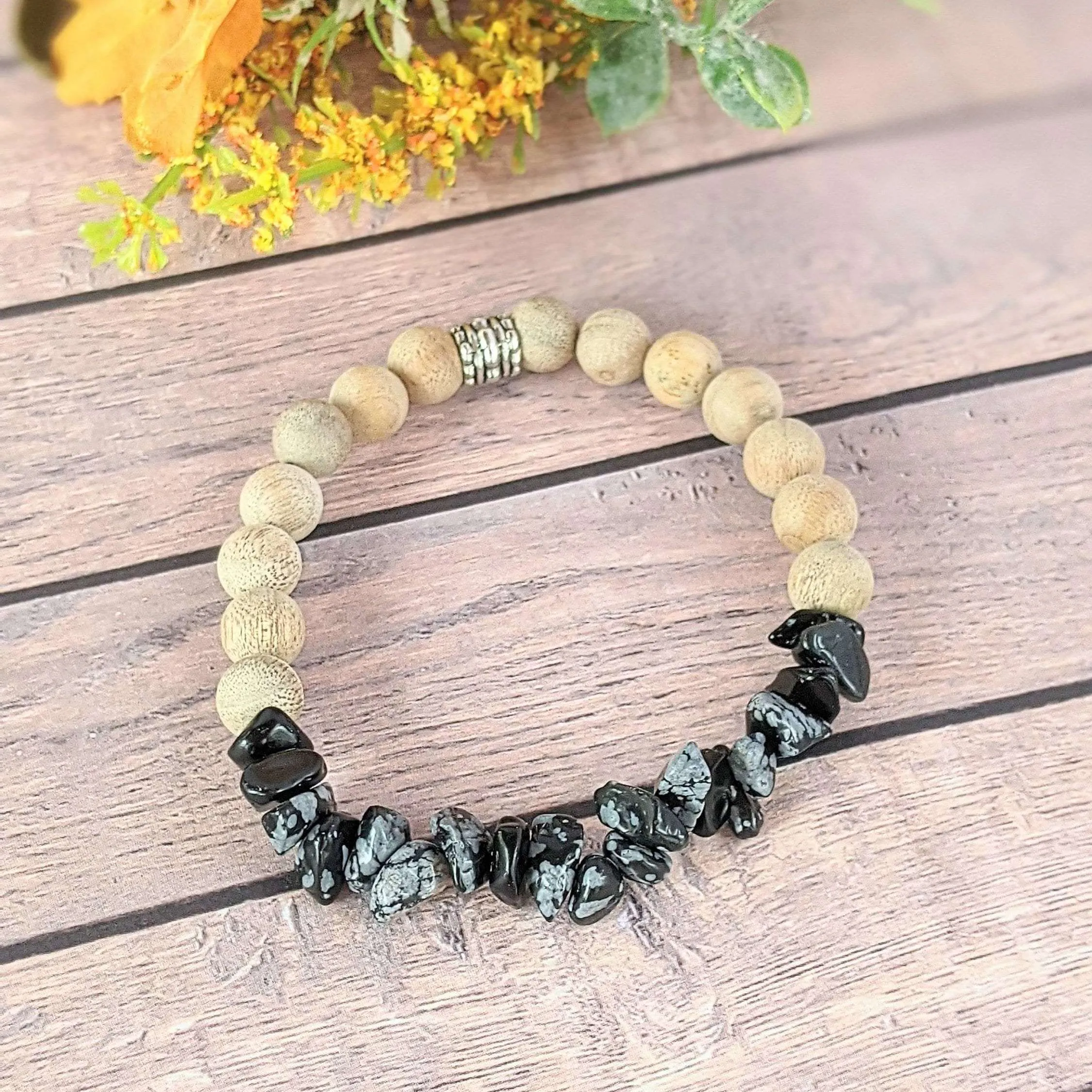 Natural Snowflake Obsidian Gemstone Chip Diffuser Bracelet-Optimism Bracelet