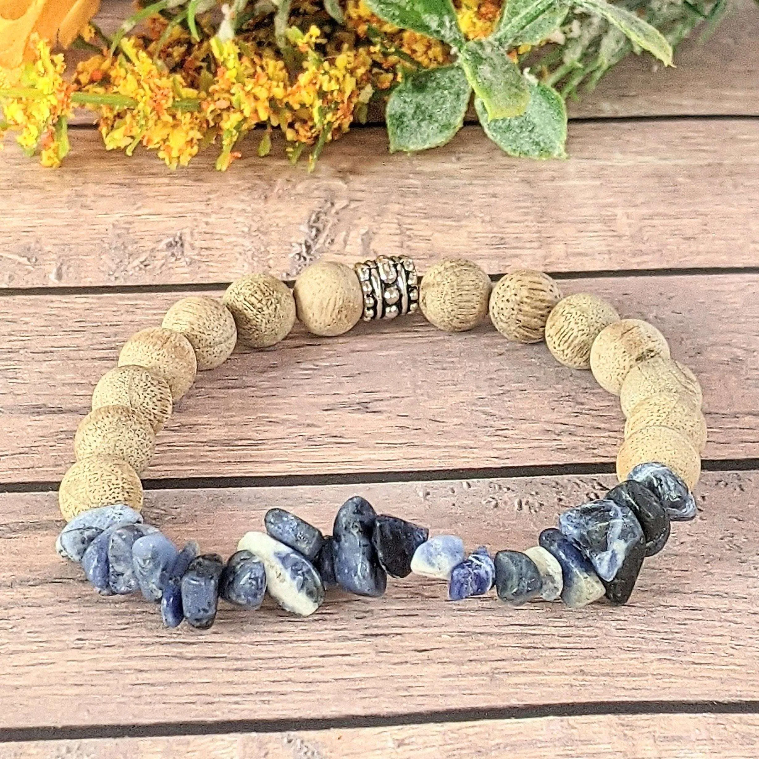 Natural Sodalite Gemstone Chip Diffuser Bracelet- Motivation Bracelet