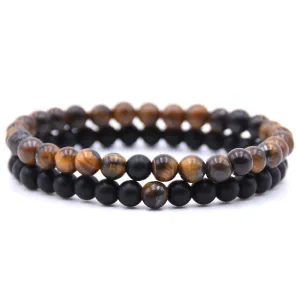 Natural Stone Mix Bracelets - Matte Onyx & Tiger Eye Stone
