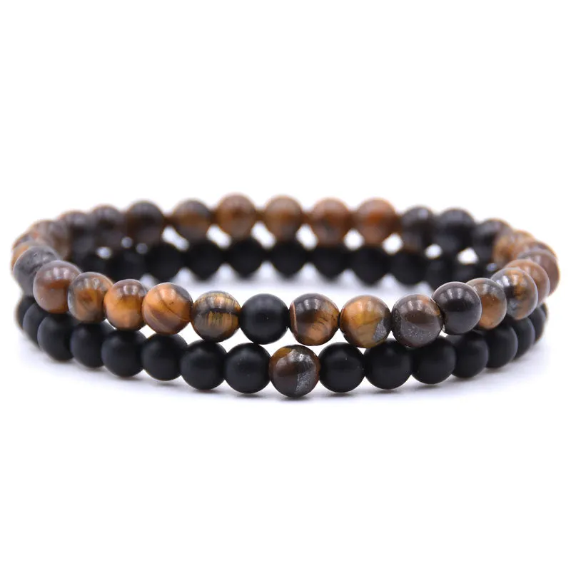 Natural Stone Mix Bracelets - Matte Onyx & Tiger Eye Stone