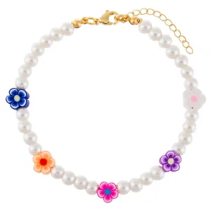 Neon Color Flower Pearl Anklet