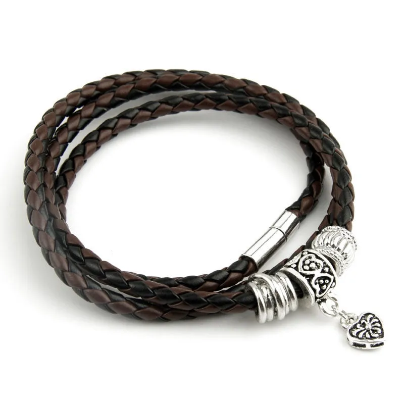 Newest Arrival Silver Charm Black Leather Wrap Bracelet for Women Five Colors Magnet Clasp Christmas Gift Jewelry