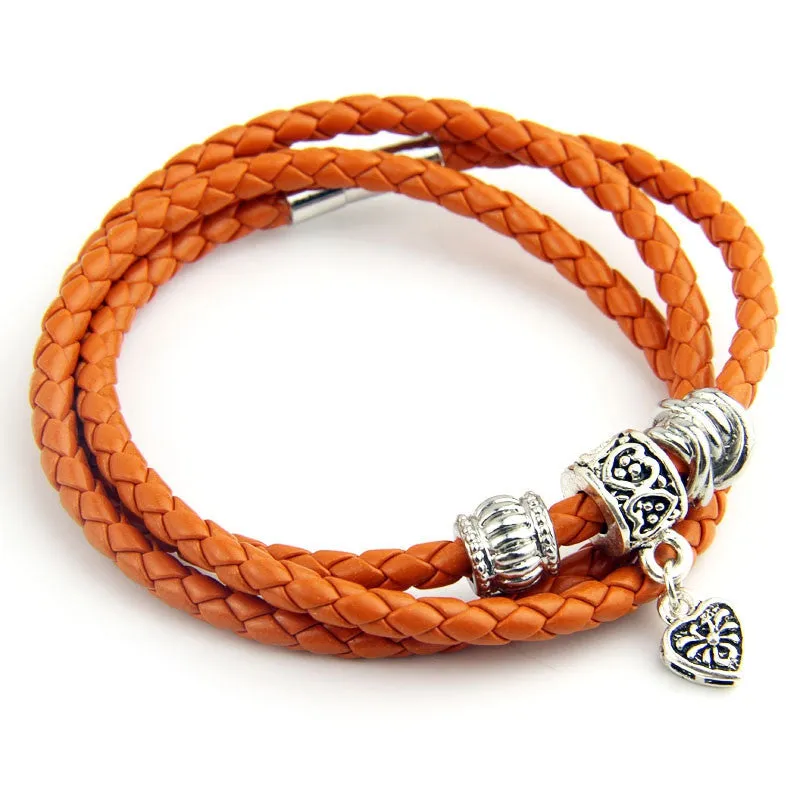 Newest Arrival Silver Charm Black Leather Wrap Bracelet for Women Five Colors Magnet Clasp Christmas Gift Jewelry