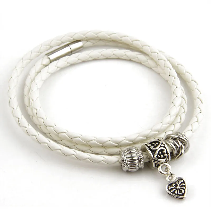 Newest Arrival Silver Charm Black Leather Wrap Bracelet for Women Five Colors Magnet Clasp Christmas Gift Jewelry