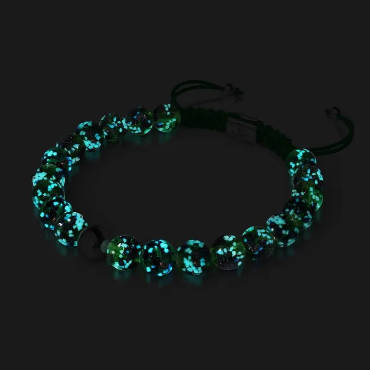 NOGU BLUE SHAMROCK | SILVER | FIREFLY GLASS MACRAME BRACELET