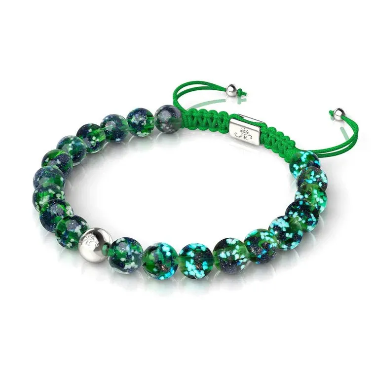 NOGU BLUE SHAMROCK | SILVER | FIREFLY GLASS MACRAME BRACELET