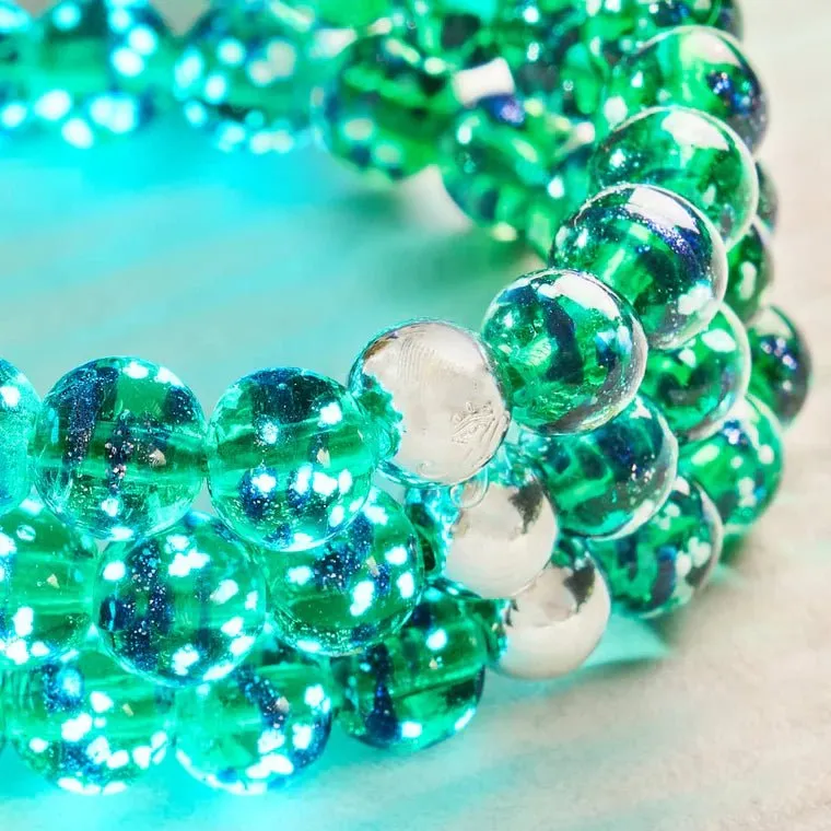 NOGU BLUE SHAMROCK | SILVER | FIREFLY GLASS MACRAME BRACELET