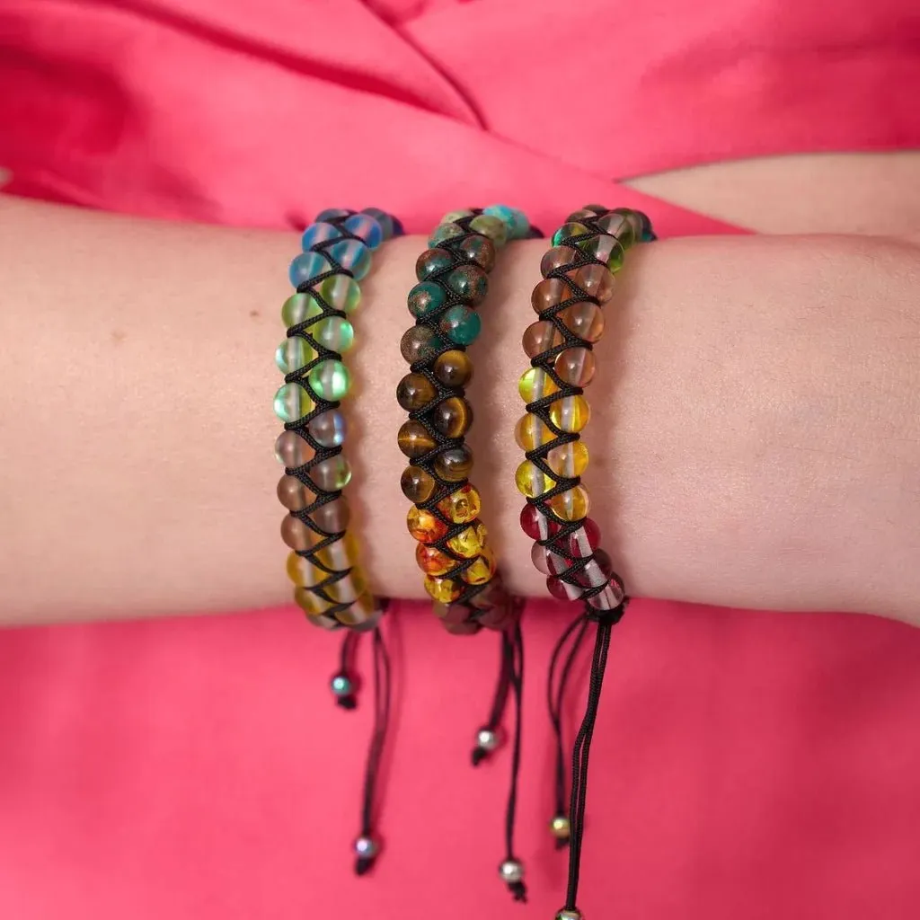 Nogu Spectral Chakra | Unicorn Silver | Double Galaxy Glass Macrame Bracelet