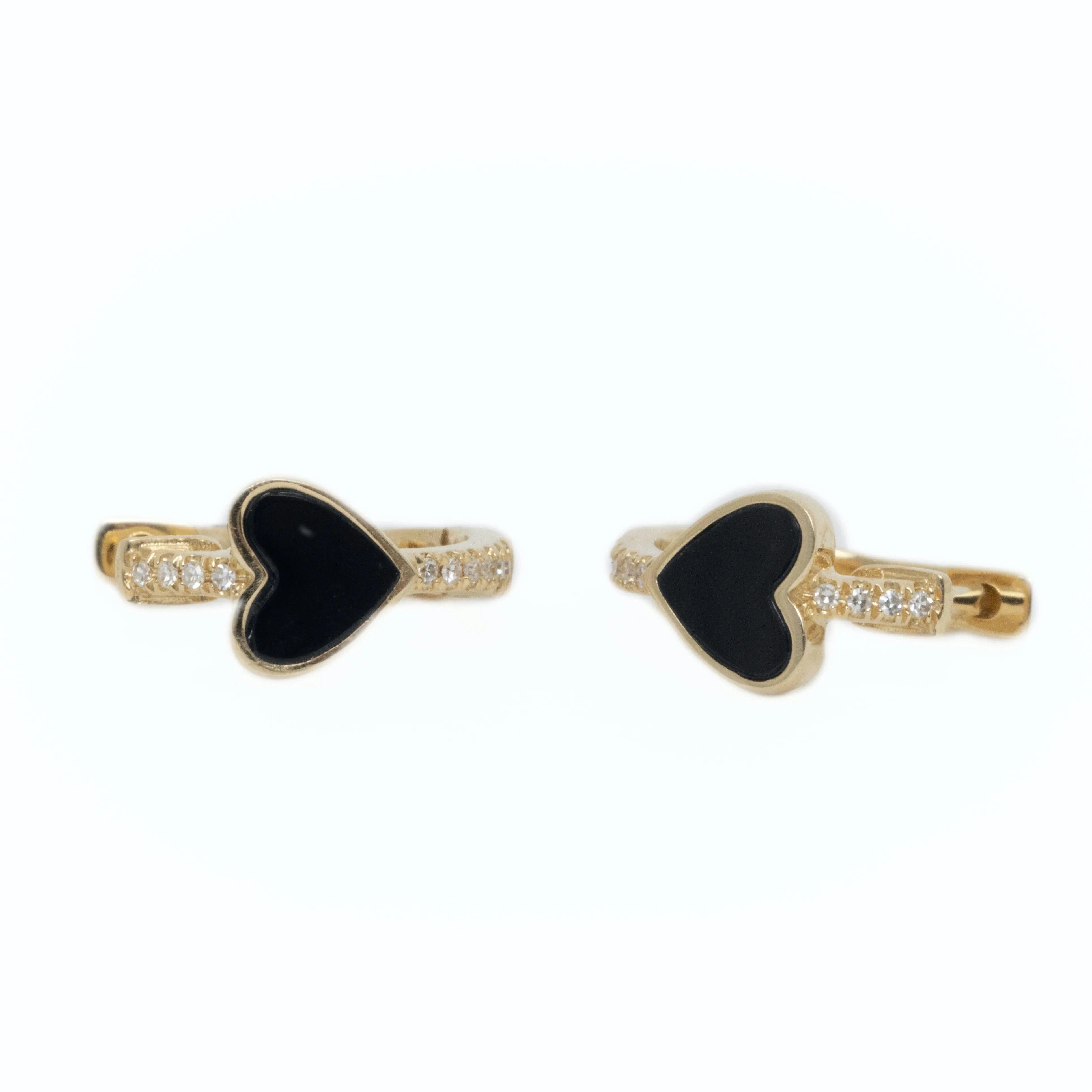 Onyx Heart Huggies with Pavé Diamonds