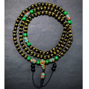 Onyx with Om Mantra Carving Mala