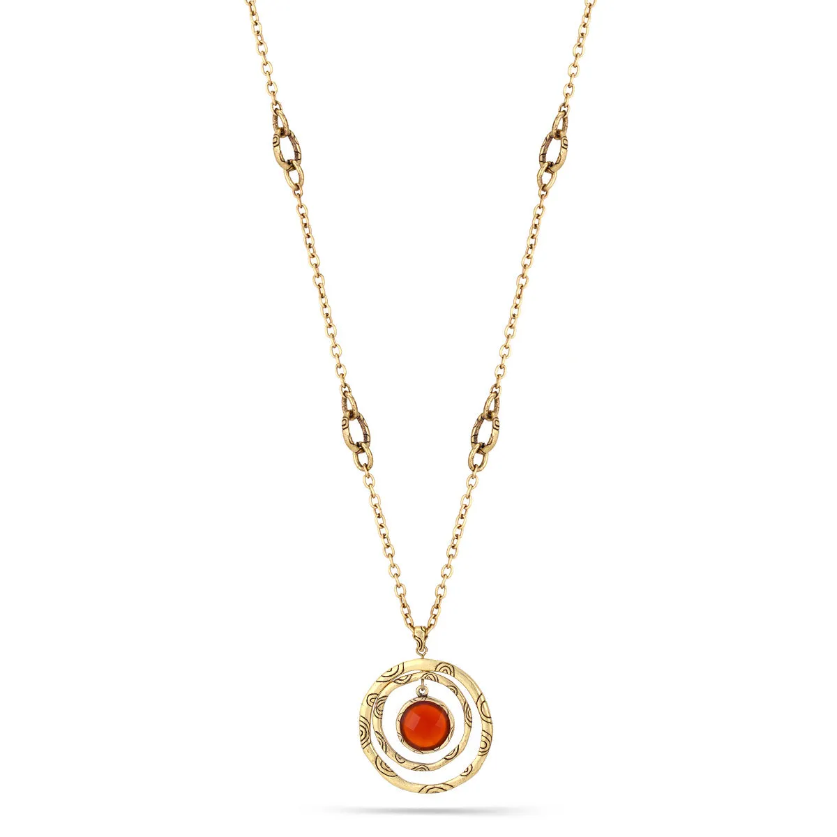 ORANGE FACETED STONE ROUND PENDANT NECKLACES #158RD1401 (8F11)