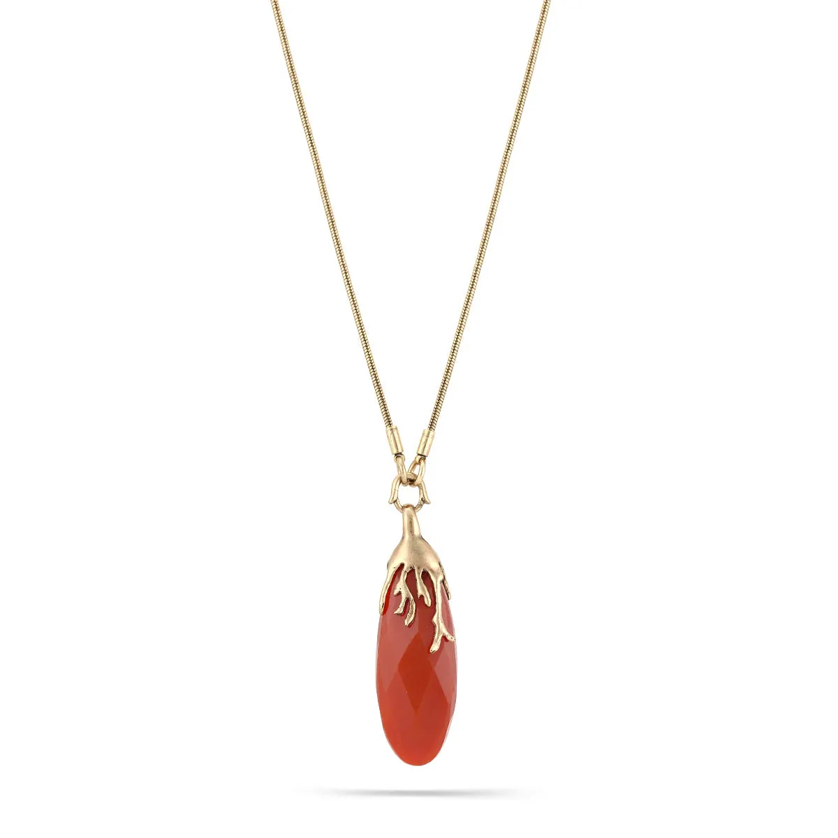 ORANGE FACETED TEARDROP STONE PENDANT NECKLACES #156RD1101 (4F1)