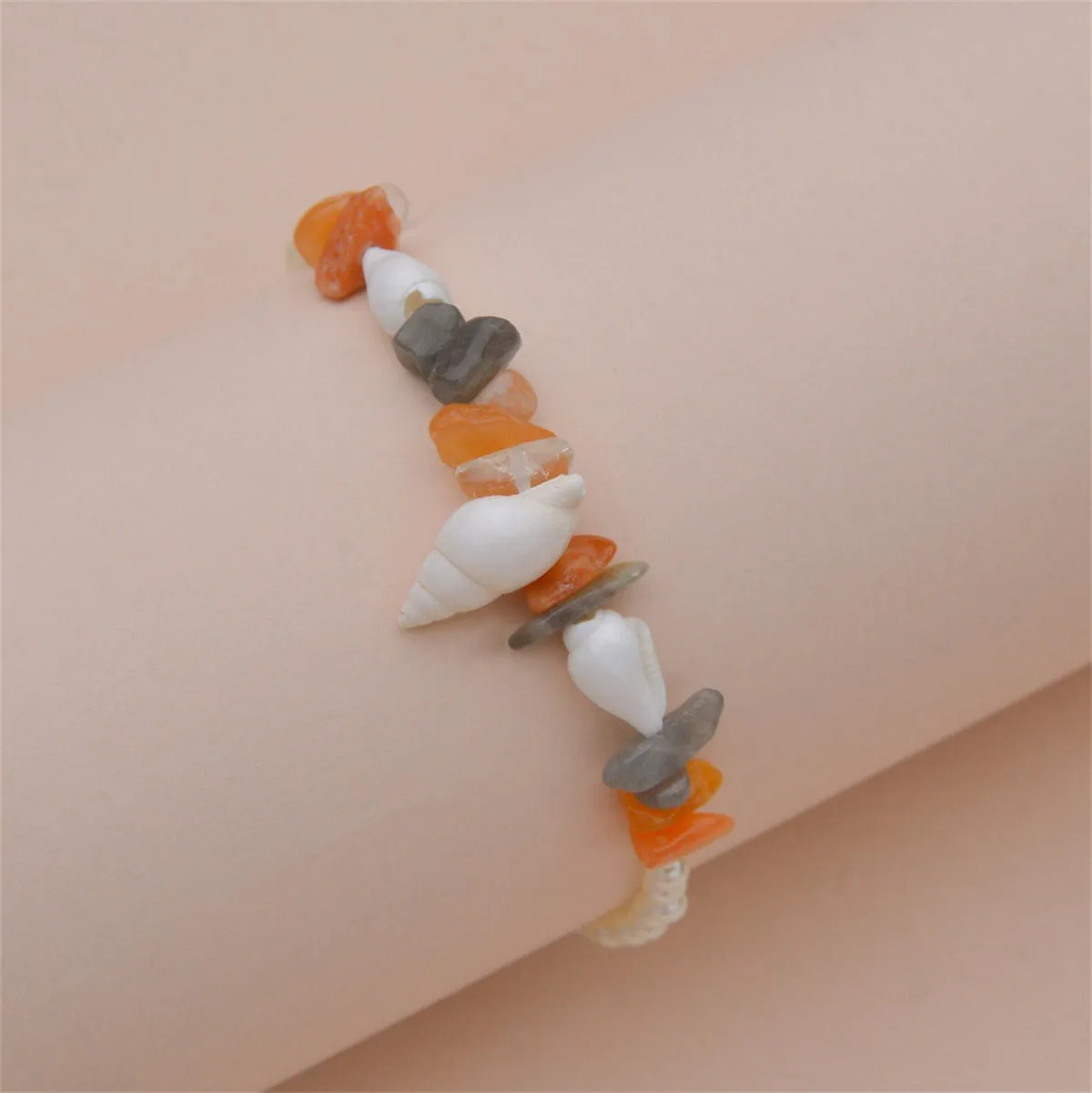 Orange Quartz & Shell Pearl 18K Gold-Plated Anklet