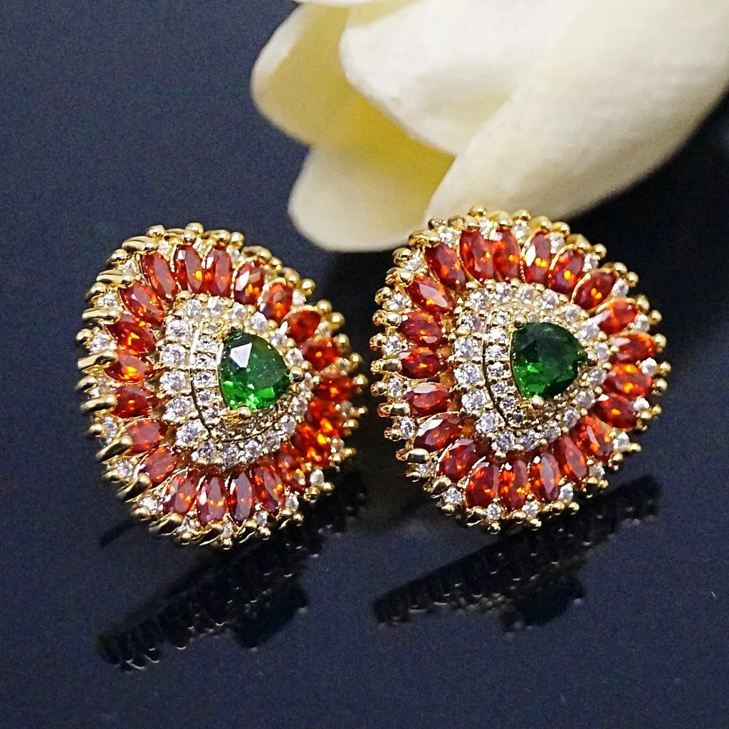 Orange Spessartine & Emerald Studs