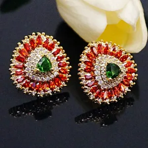 Orange Spessartine & Emerald Studs