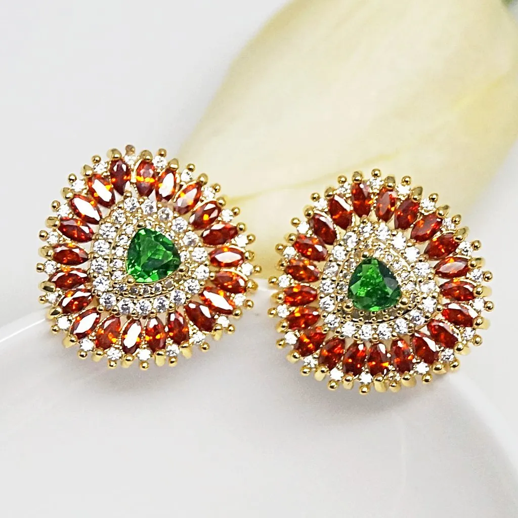 Orange Spessartine & Emerald Studs