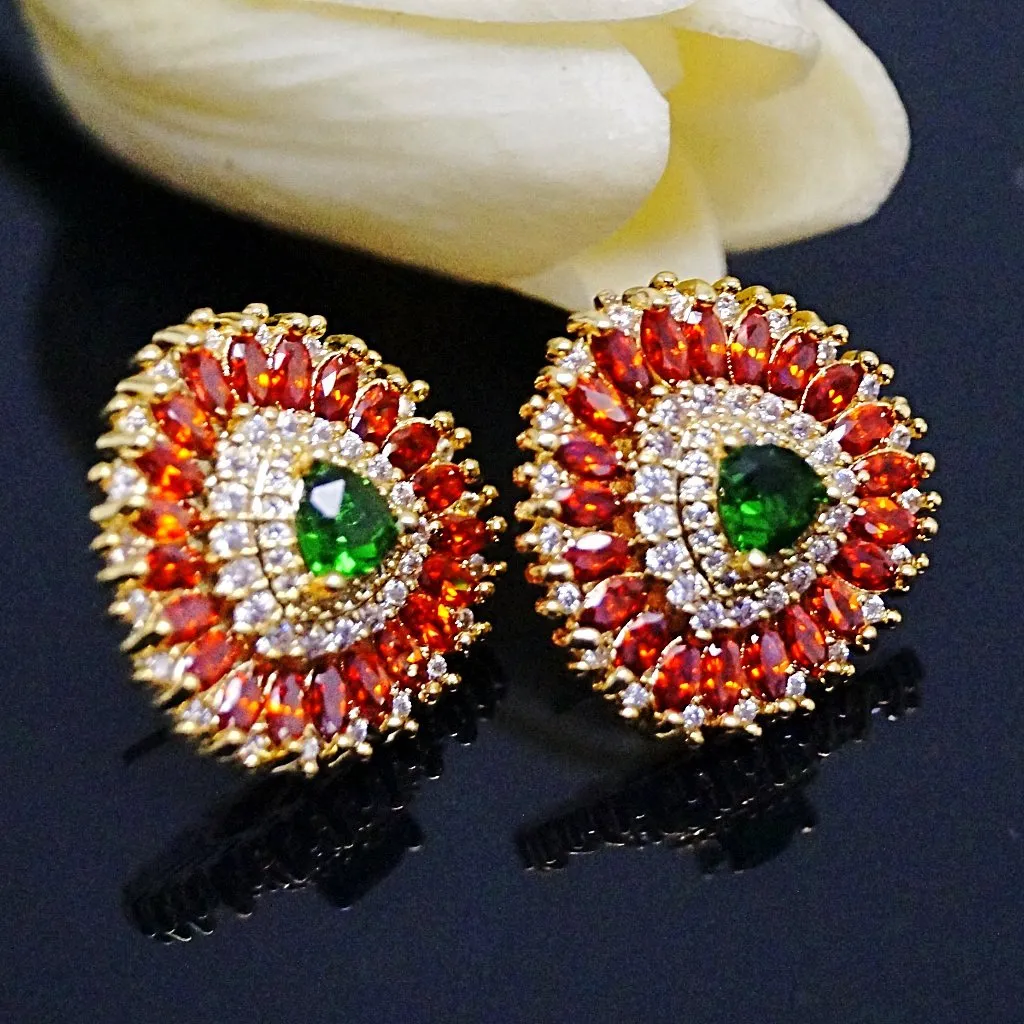 Orange Spessartine & Emerald Studs