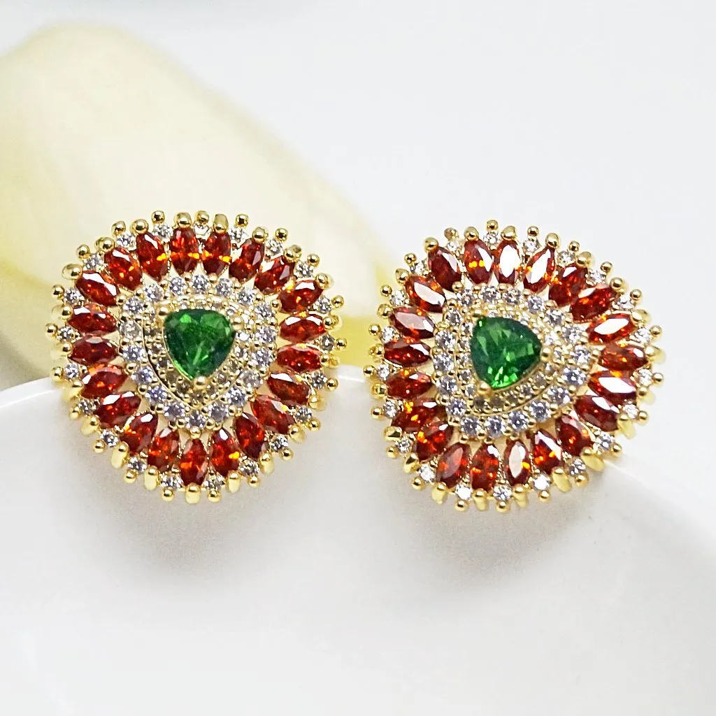 Orange Spessartine & Emerald Studs