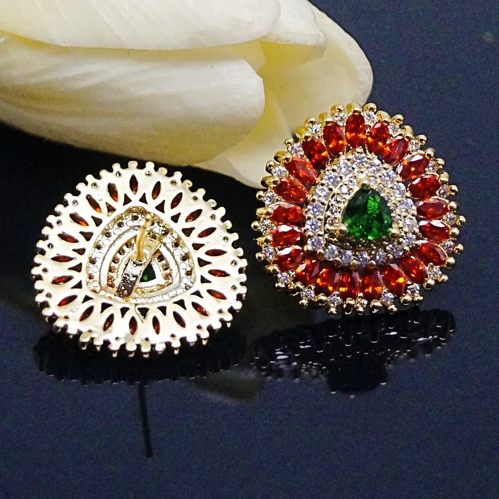 Orange Spessartine & Emerald Studs