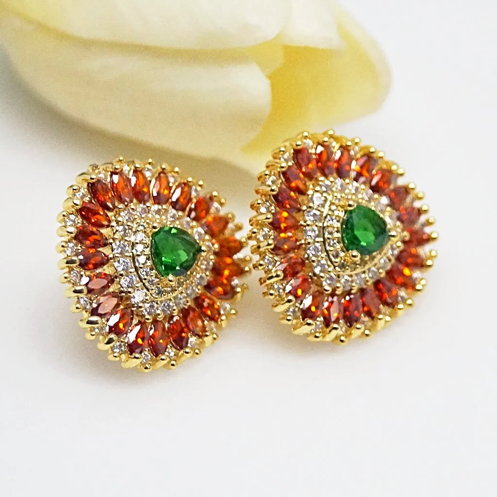 Orange Spessartine & Emerald Studs